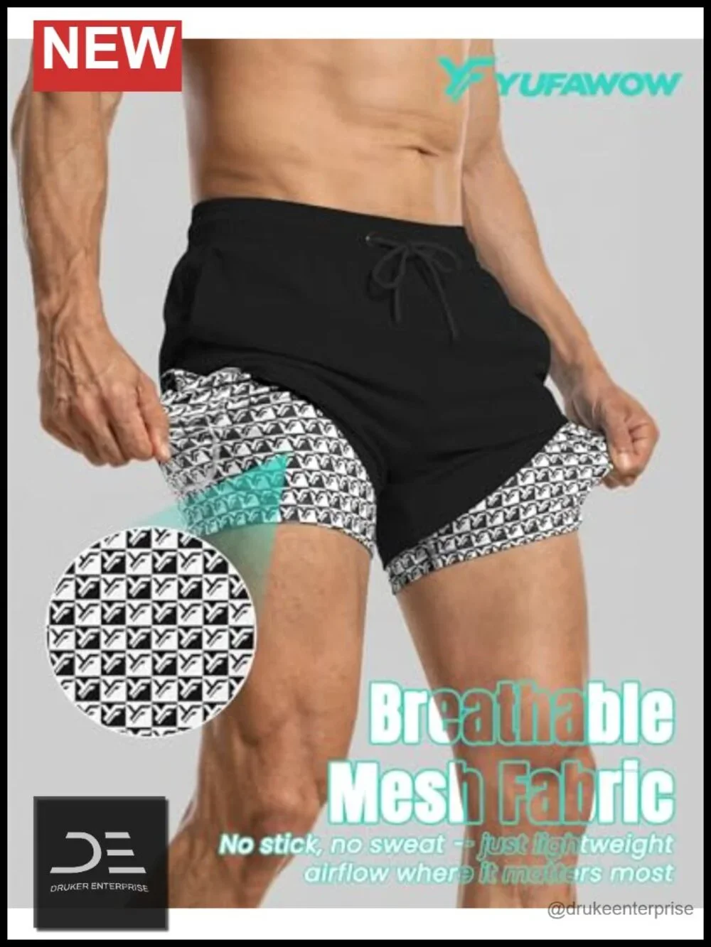 7 Inch Men Swim Trunks with Compression Liner Quick Dry Drawstring Beach Summer
